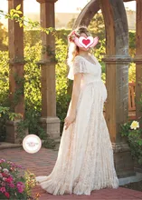 Maternity Dress For Photo Shooting Round neck White Dress Maternity Photography Props Short Sleeve Lace Pregnant