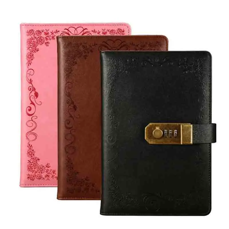 Записная книжка с замком А5 из искусственной кожи, винтажный дневник с замком, записная книжка для путешественника, еженедельная школа планирования, канцелярские принадлежности, подарок