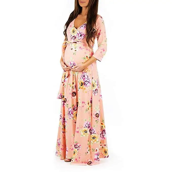 Три четверти рукав печать длинные платья для беременных Одежда для беременных женщин Платье Gravidas Одежда для беременных - Цвет: 5