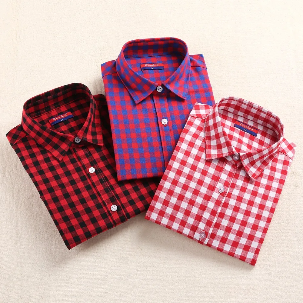 Dioufond Autumn Plaid Shirt Women Blouses Long Sleeve Blouse Women Shirts Plaid Blusas Femininas Flannel Womens Tops Fashion