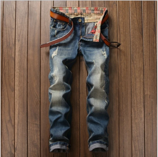 2017 New Four seasons of foreign trade pants Jeans are male Cultivate one’s morality hole straight Men’s elastic jeans J029