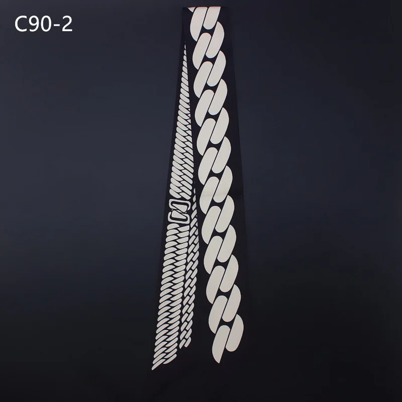 Women Foulard Luxury Brand Fashion Chain Geometric print Skinny Small Bag Twill Silk Scarf Ribbon Head Hair Handle Tie Scarf 2