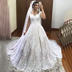 Vestido de noiva 2019 мяч платье, кепка, рукав кружево аппликация Принцесса Тюль Свадебные платья Robe De mariée Саудовская Аравия заказ makde