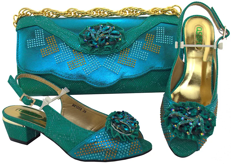 Many colors available SB8086 6 teal shoes and bag matching set women sandals shoes with clutches