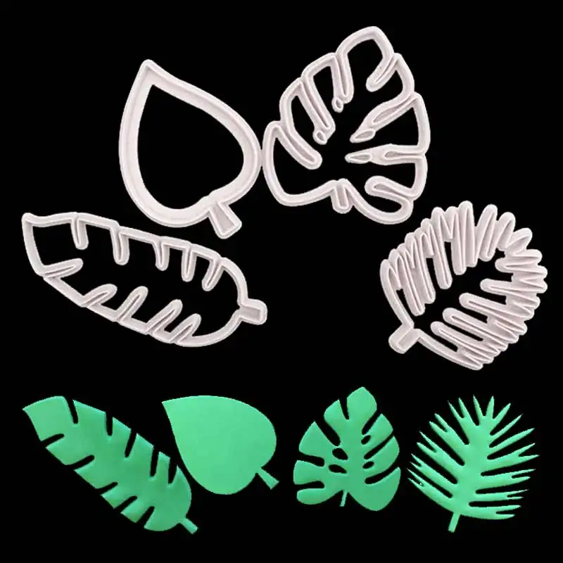 

4Pcs Tropical Leaf Mold Cake Decoration Tools Bakeware Household Set Kitchen Tools Plastic Fondant Pastry Mould