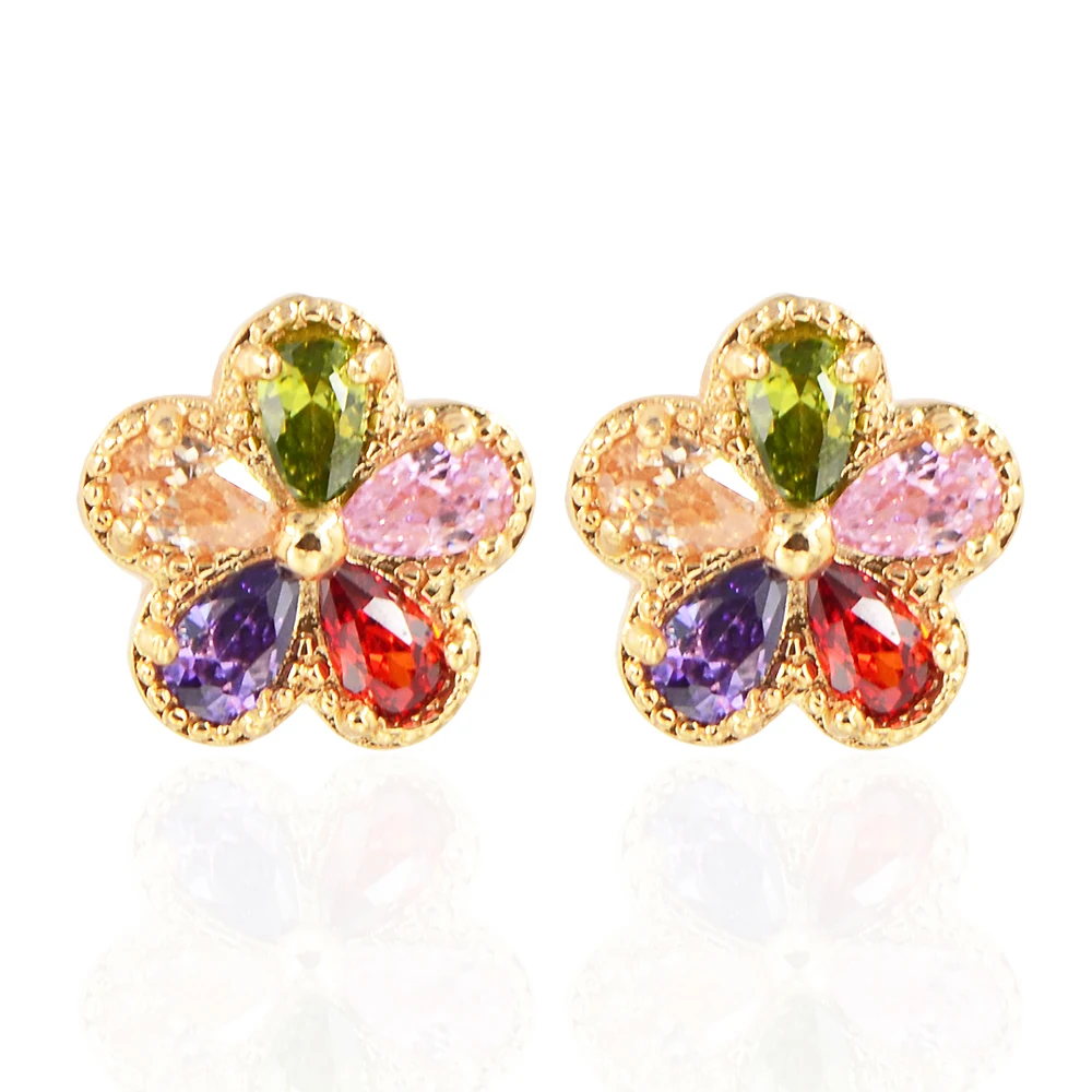 Женские золотые разноцветные прозрачные AAA CZ кубические циркония милые цветы серьги-гвоздики ювелирные изделия