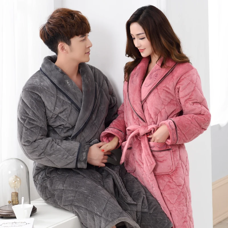 Russia Winter Bath Robe Couples Bathroom Robe Men Bathrobe Women Quilted Pajama Thick Long Spa