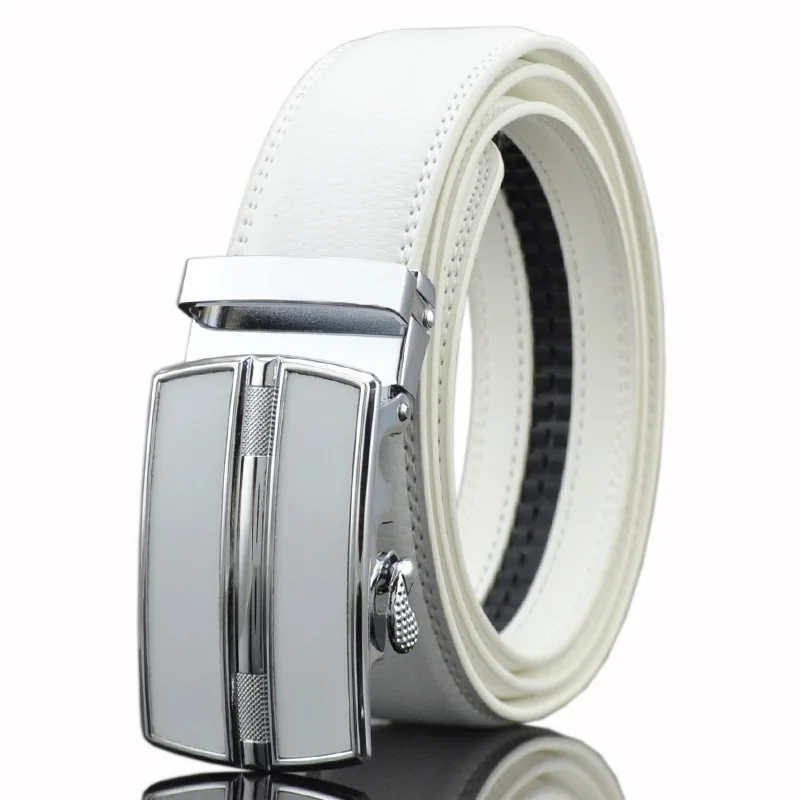 

WHITE FASHION MEN'S AUTOMATIC BUCKLE REAL LEATHER RATCHET BELT WAISTBAND JEANS