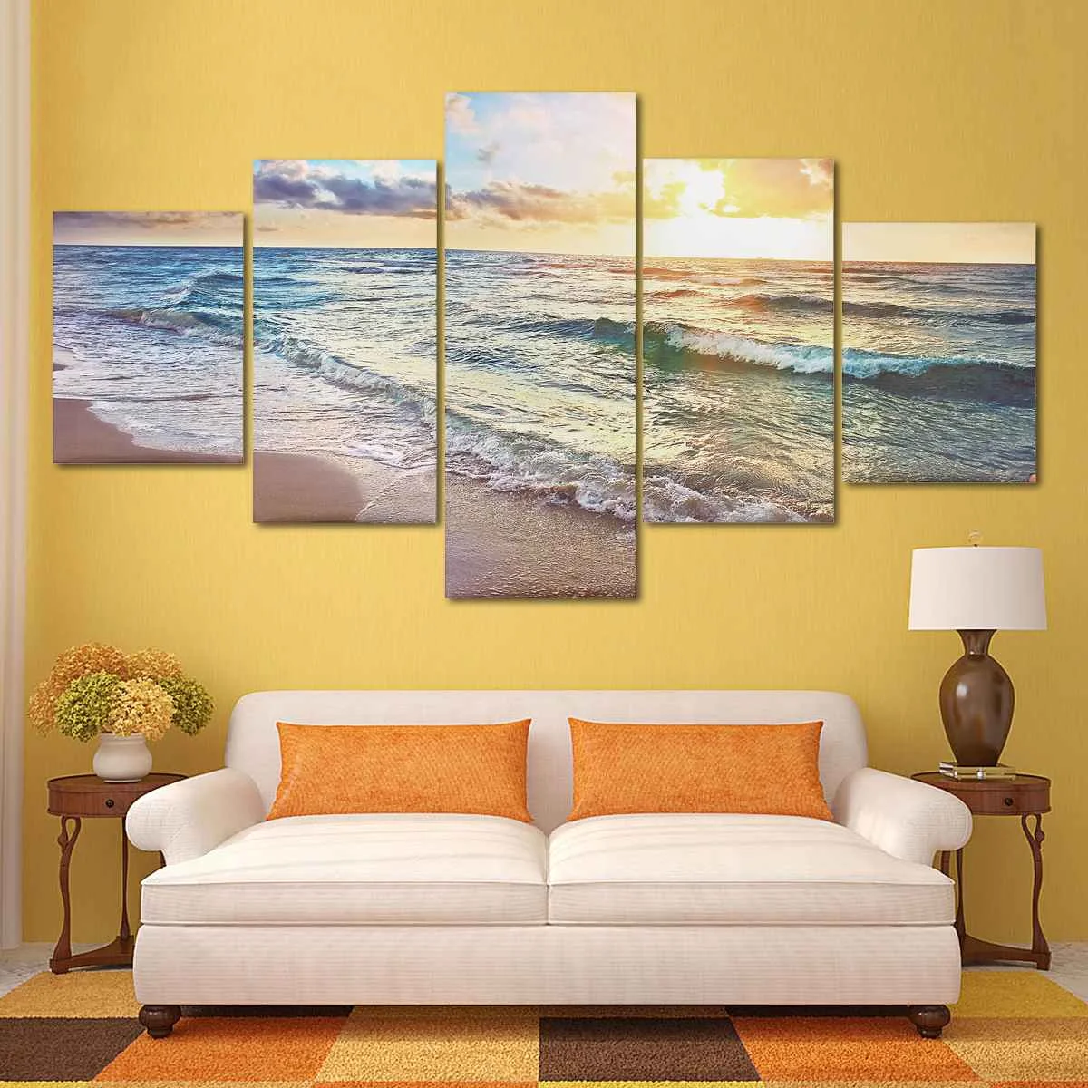

5PCS/SET Sunrise Sea Beach Print Canvas Painting Unframed Artwork Wall Pictures Hanging Poster Murals Home Room Office Decor