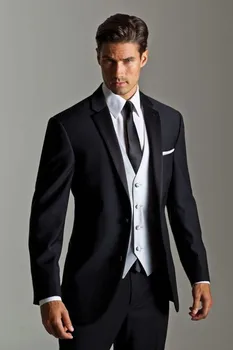 

2021 Classic Black (Jacket+Pants+vest+tie) Wedding Suits for Men Groomsman Suits Groom Tuxedos Business Formal Suits Custom