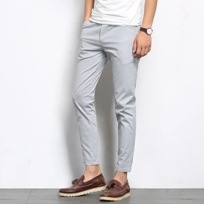 Новые мужские брюки, брюки из натурального хлопка, мужские спортивные штаны, осень-весна, тонкие корейские брюки, мужские, большие размеры - Цвет: Light grey