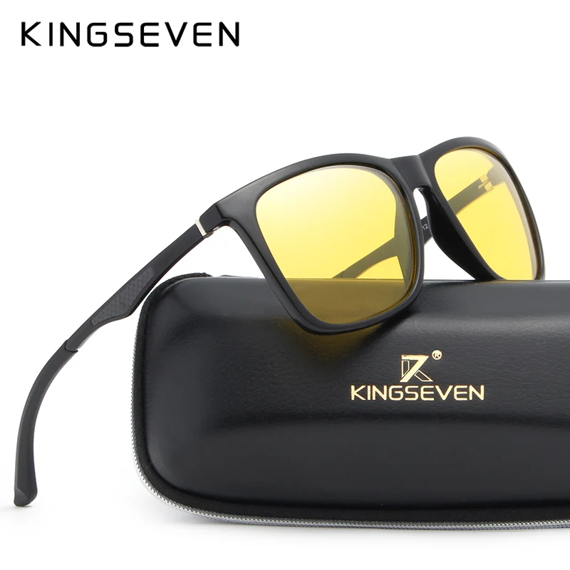 

KINGSEVEN Night Vision Glasses Brand Design Aluminium Polarized Sunglasses Women Men Yellow Lens Driving Anti-Glare Goggles