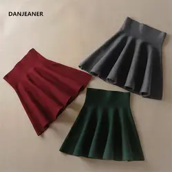 DANJEANER 2019 демисезонный новый для женщин юбка вязание шерстяное миди юбка Женская высокая талия повседневное плиссированные эластичные