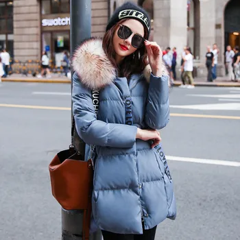 

Winter Jacket Women High Quality Large Fur Collar Down cotton Coat Mid Long Parkas Female Hooded Snow Warm Outwear Female NO737
