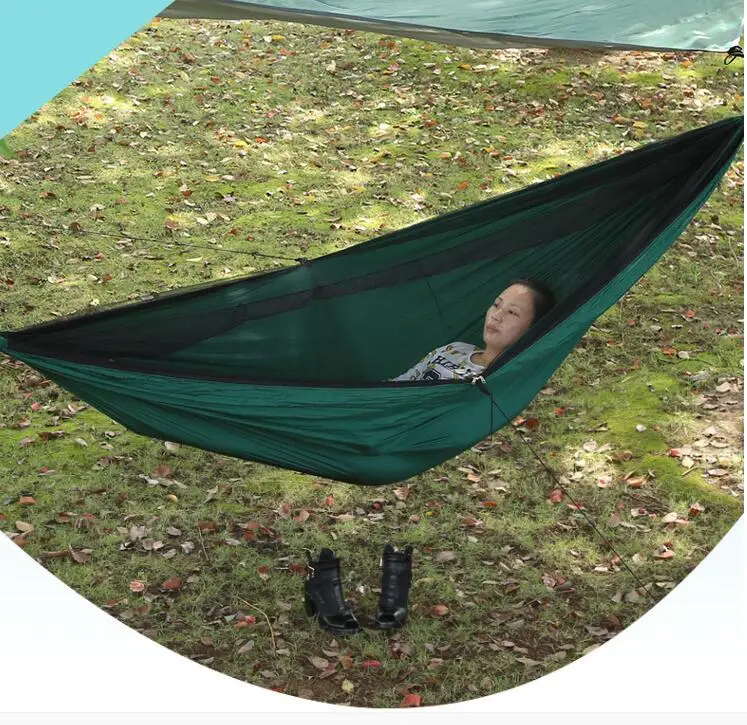 

Mosquito net hammock outdoor camping thickening anti-mosquito elastic rope green dual-use hammock custom free shipping