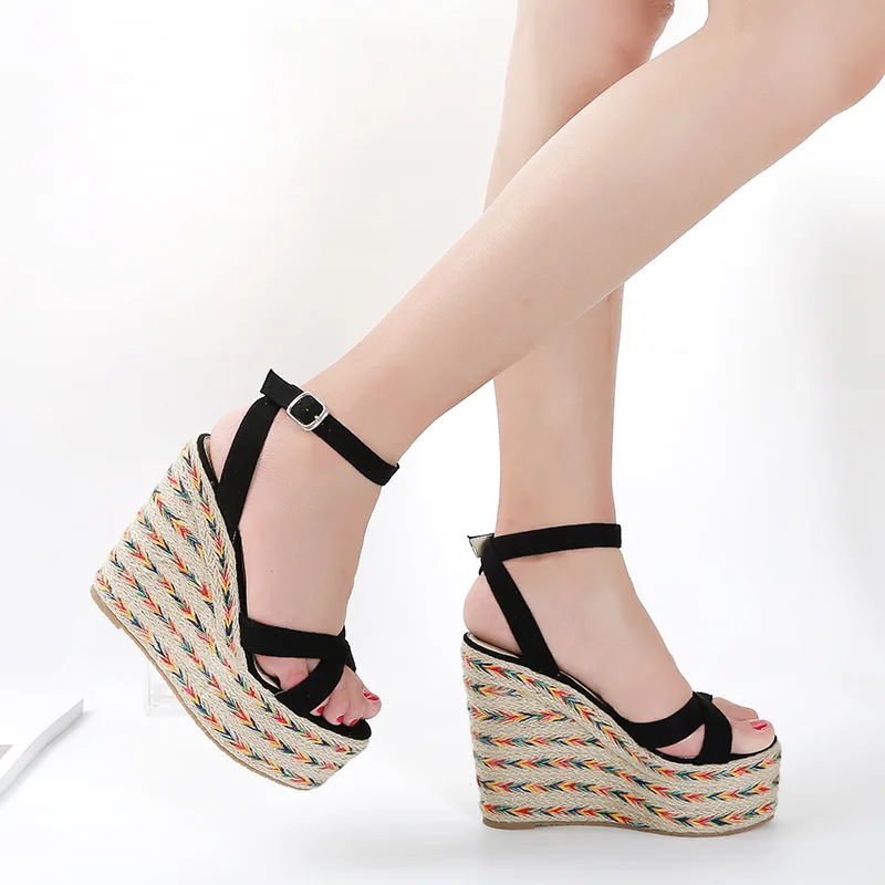 

Front Rear Strap Open Toe Ankle Strap Gladiator Wedges Sandals Sweet Mixed Colors Platform Ladies Sandals Buckle Women Shoes