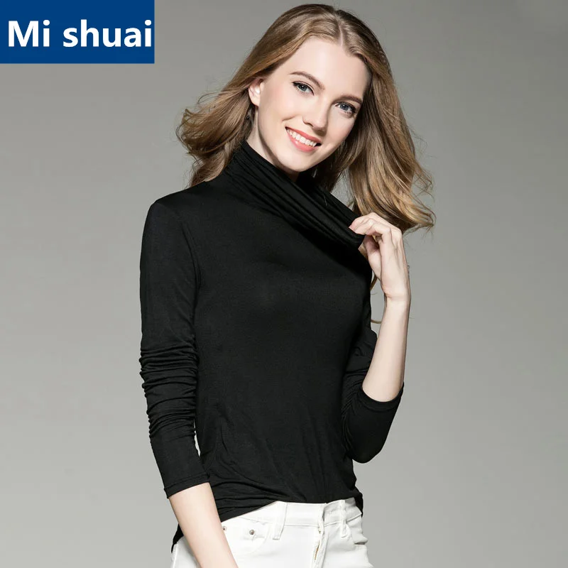 Turtle Neck Long Sleeve Loose Fashion T-Shirts