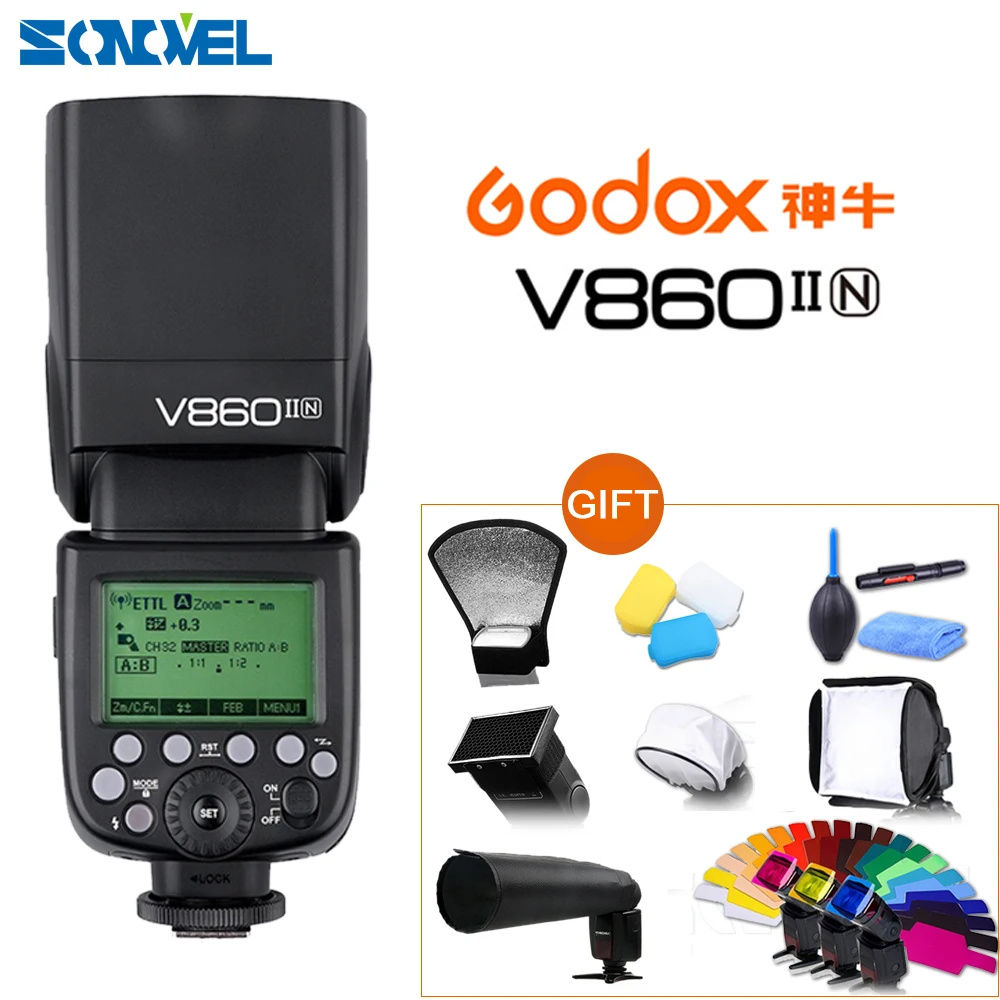 Вссветильник Godox V860II N i TTL 1/8000S HSS Master Slave GN60 2 4G Беспроводная литий ионная батарея