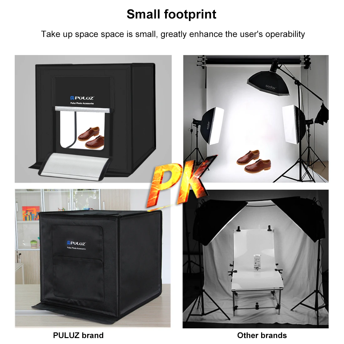 PULUZ 40*40 см мини светодиодный софтбокс для студийной фотосъемки, софтбокс для фотосъемки с европейской вилкой, светодиодный фотобокс для студийной съемки