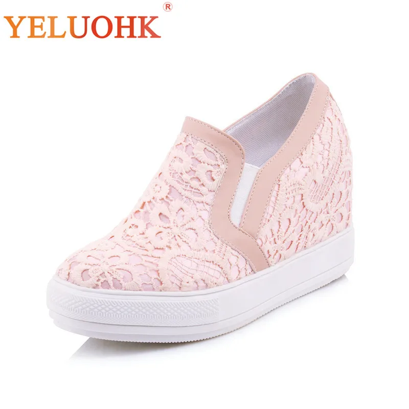 

32-43 Platform Shoes Women Heel Big Size Wedges Shoes Slip On Lace Shoes Women Heels 8 CM