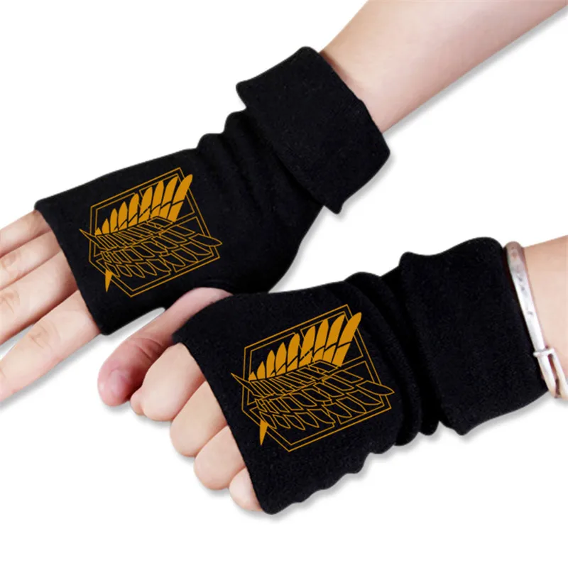 

Men Women Japanese Anime Cartoon Attack on Titan Scouting Legion Winter Warm Half Finger Glove Cosplay Accessories