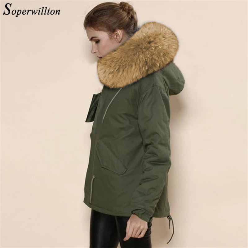 

100% Real Fur Hoodies Jacket Fashion Women luxurious Large Raccoon Fur Collar Hooded Coat 2019 New Warm Parkas Winter Jackets
