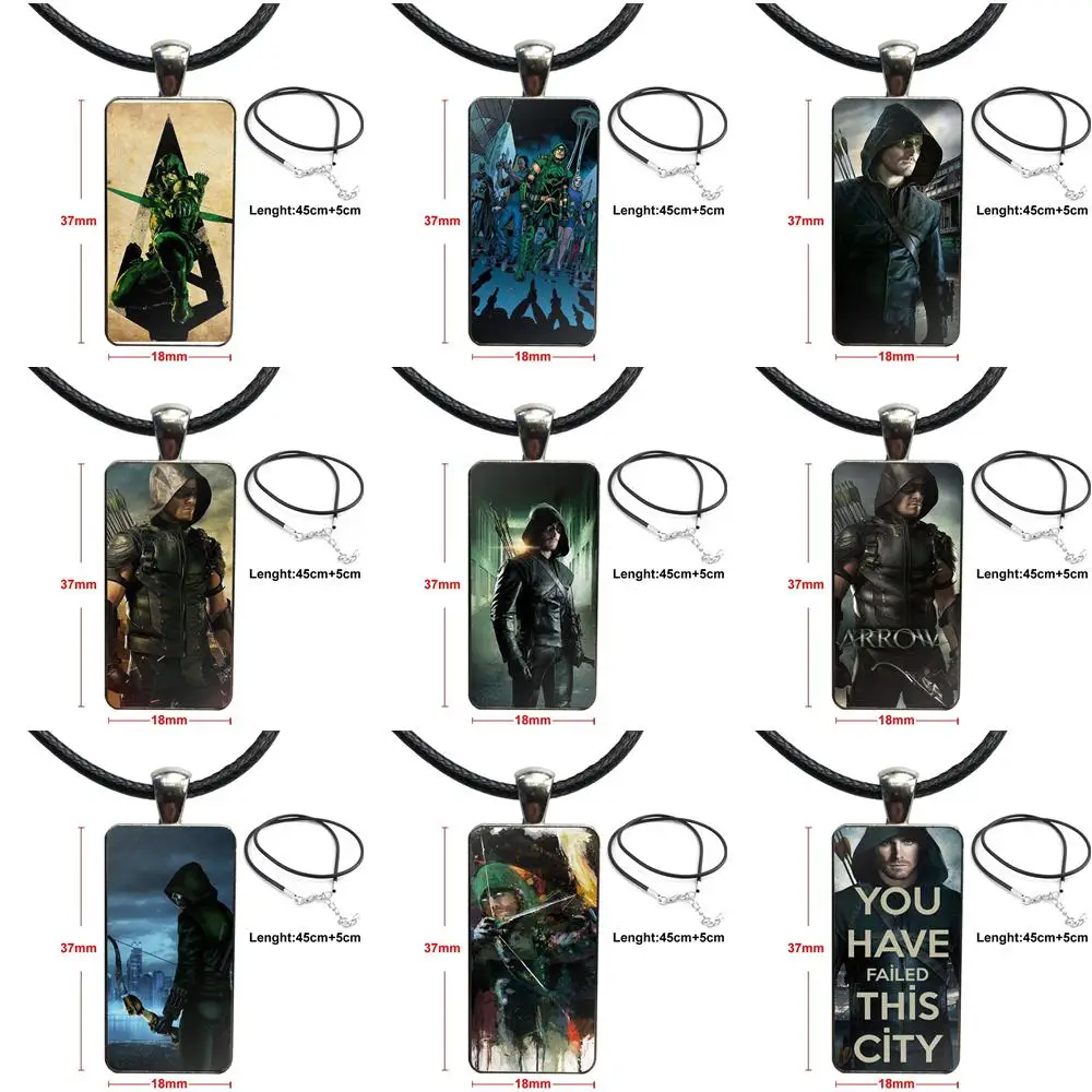 

For Women Gift Glass Pendant Necklace Handmade Half Pendant Rectangle Necklace Arrow Us Tv Green Dc Comics