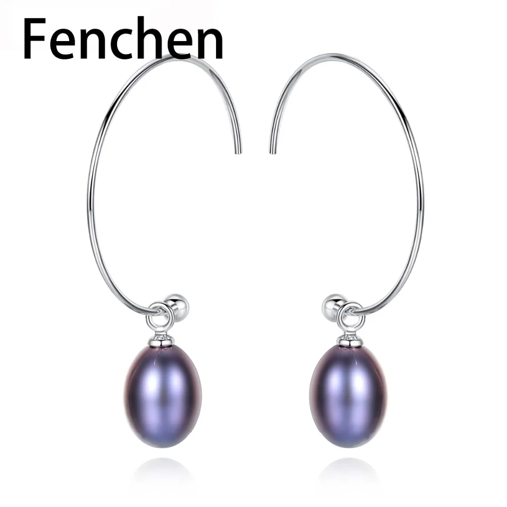 Fenchen Big Circle Freshwater Pearls Drop Earrings Women Fine Jewelry Authentic 925 Sterling Silver Brincos Christmas Gift AE002