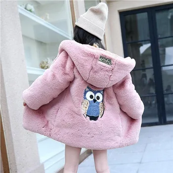 

LILIGIRL 2019 Winter New Baby Owl Cartoon Plush Long-Jacket Coat for Girls Boys Warm Plus Velvet Thicken Tops Clothes Windbreak