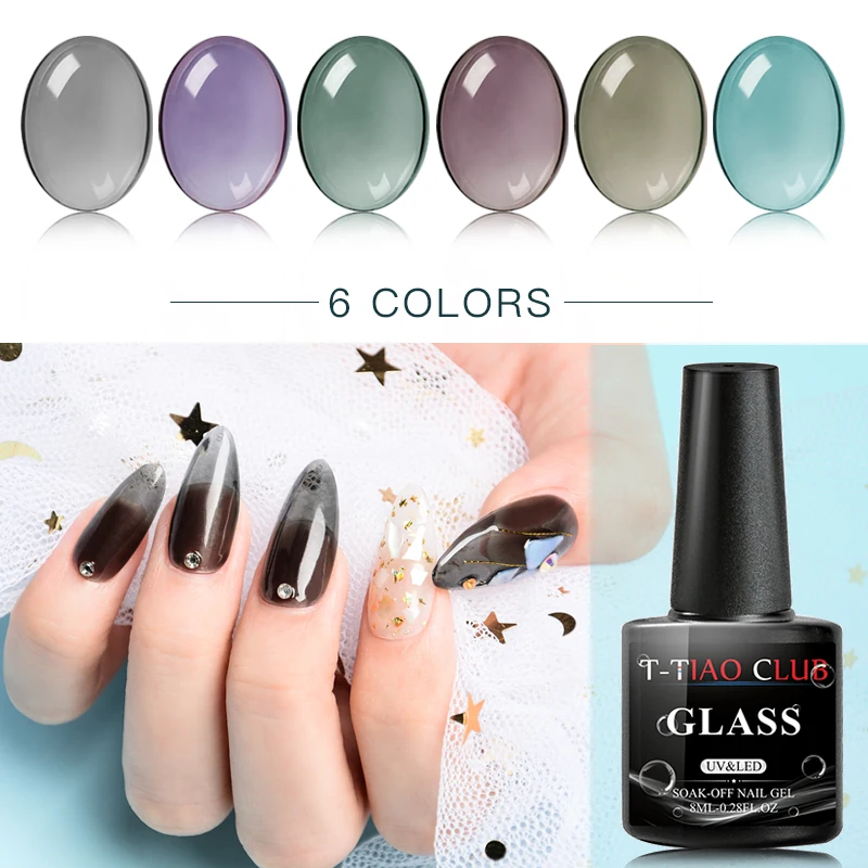 

T-TIAO CLUB Jelly Glass Gel Nail Polish Color Soak Off UV LED Top Base Gel Varnish Gel Nail Art DIY Manicure Decorations