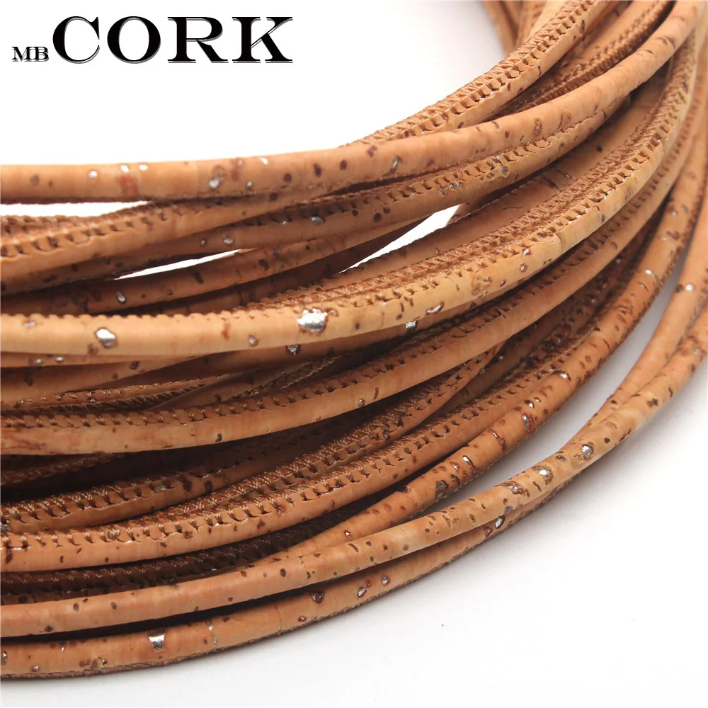 3mm round natural with sliver cork cord 3mm vegan leather Portuguese