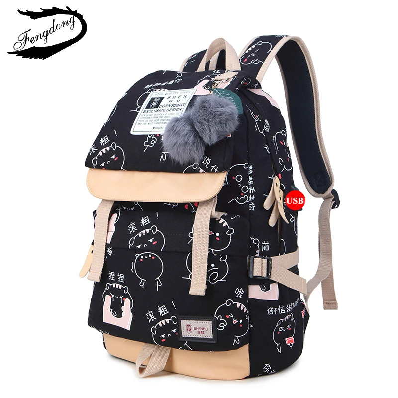 online Fengdong Bolsa de escola de estudante de escola secundária, Bolsa de lona de desenho animado, Mochila de mulher, Mochila de lona de viagem, Bolsa de escola para adolescentes