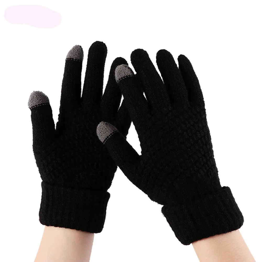 

1Pair Fashion Winter Gloves Knitted Wool Full Finger Gloves Girls Women Thicken Mittens Woolen Gloves For Mobile phone New Sale