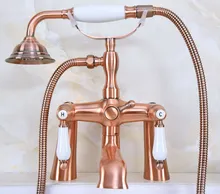 Antique Red Copper Brass Dual Ceramic Handles Deck Mounted ClawFoot Bath Tub Faucet Mixer Tap With Hand Shower Spray mna174 Antique Red Copper Brass Dual Ceramic Handles Deck Mounted ClawFoot Bath Tub Faucet Mixer Tap With Hand Shower Spray mna174