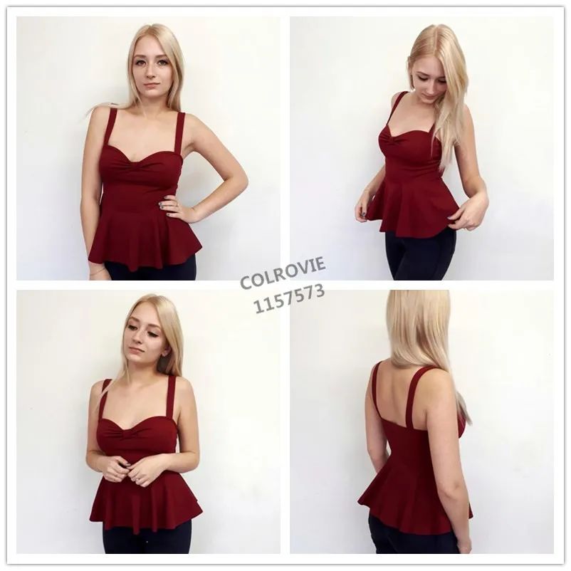 COLROVIE Узелок Милая баска Cami Top сексуальные милые Бордовые женские тонкие топы без рукавов модные повседневные Топик с оборкой