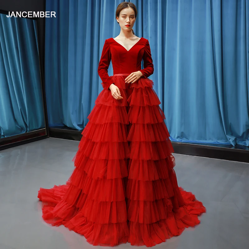 J Jancember Red Prom Dress Wedding 21 Party Cake Style A Line Floor Length Long Sleeve Evening Gown Evening Dresses Aliexpress J Jancember Red Prom Dress Wedding 21 Party Cake Style A Line Floor Length Long Sleeve Evening Gown Evening Dresses Aliexpress