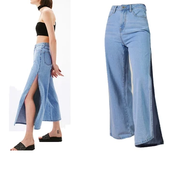

Woemn Wide Leg Jeans High Waist Boyfriends Jeans Woman Loose Ankle Length Jeans Cool Split Open Side Denim Pants Summer Spring