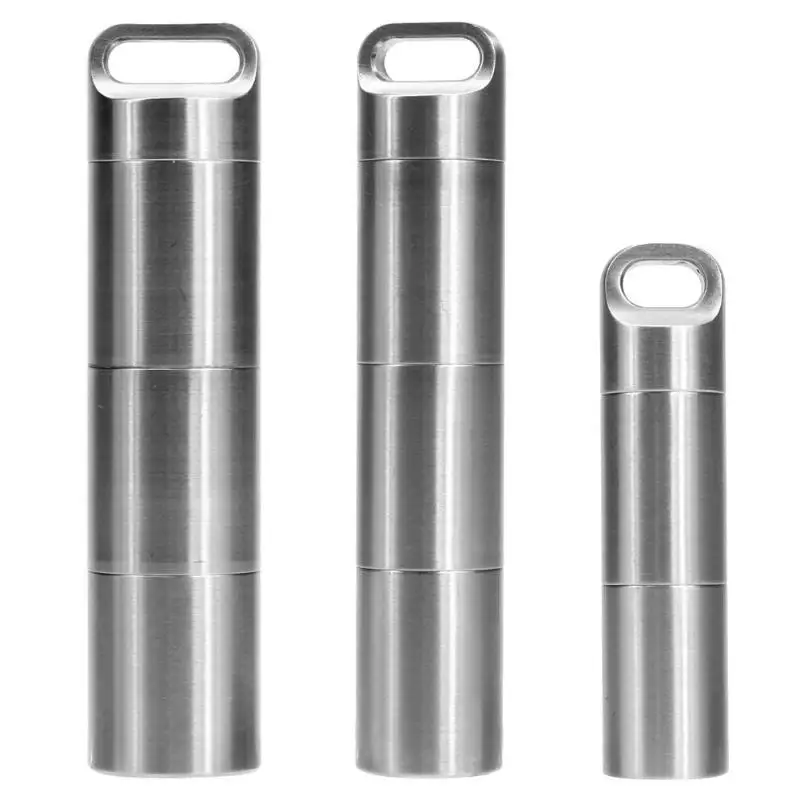 

Portable Waterproof Outdoor Pill Box Tablet Case Stainless Steel Bottle Container Titanium Plating Anti Slip Slot Cover
