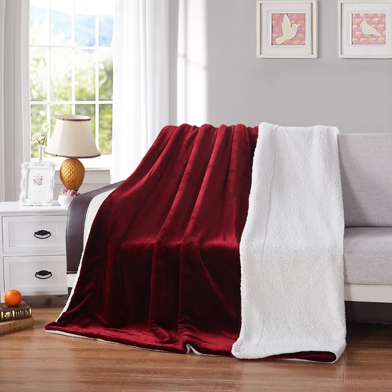 

Home textile flannel Blanket super warm soft Berber fleece blandets double layer throw on Sofa Bed Plane Plaids Solid Bedspreads