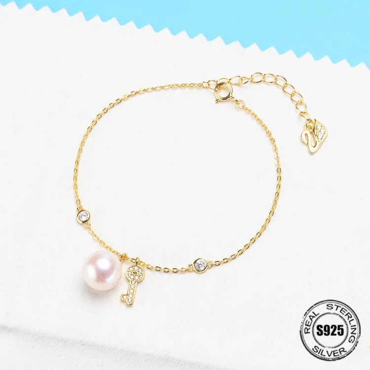 

Natural Freshwater Round Pearl S925 Sterling Silver With 8mm Pearl Ankle Bracelet Jewelry Accessory Women DIY Bracelet Findings