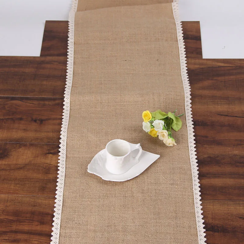 

BALLE Burlap Lace Table Runner Rustic Jute Shabby Hessian Wholesale Table Mat Wedding Festival Party Event Decoration
