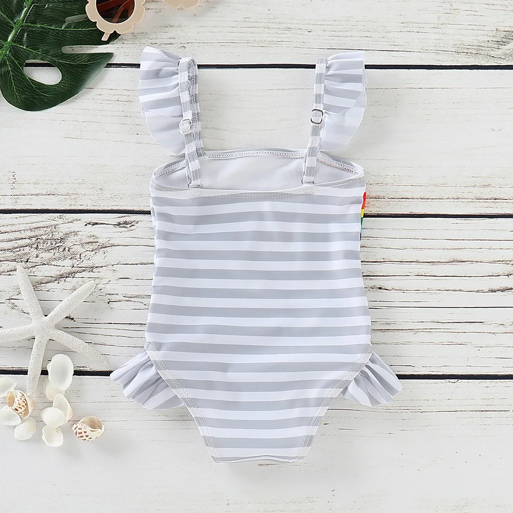 Toddler Baby Girl swimwear Two pieces Set Children Kids Girls Bikini Beach Strip Rainbow Print One Piece Swimsuit A1