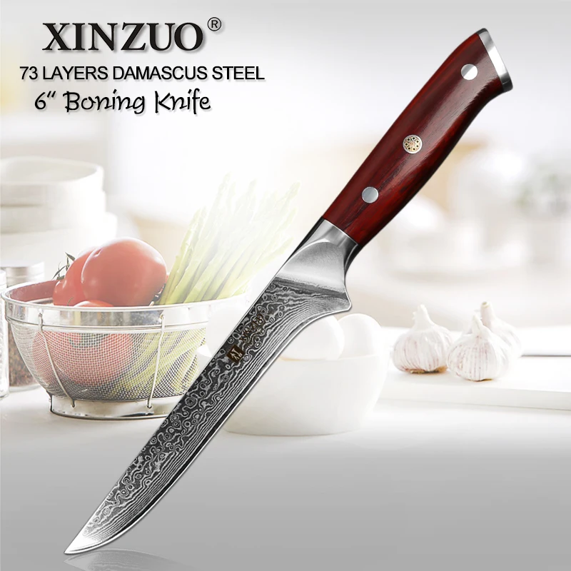 

XINZUO 6" inch Boning Fish Knife 73 Layers Damascus Steel Razor Sharp Kitchen Knife Kitchen Tools Fillet Knife Rosewood Handle