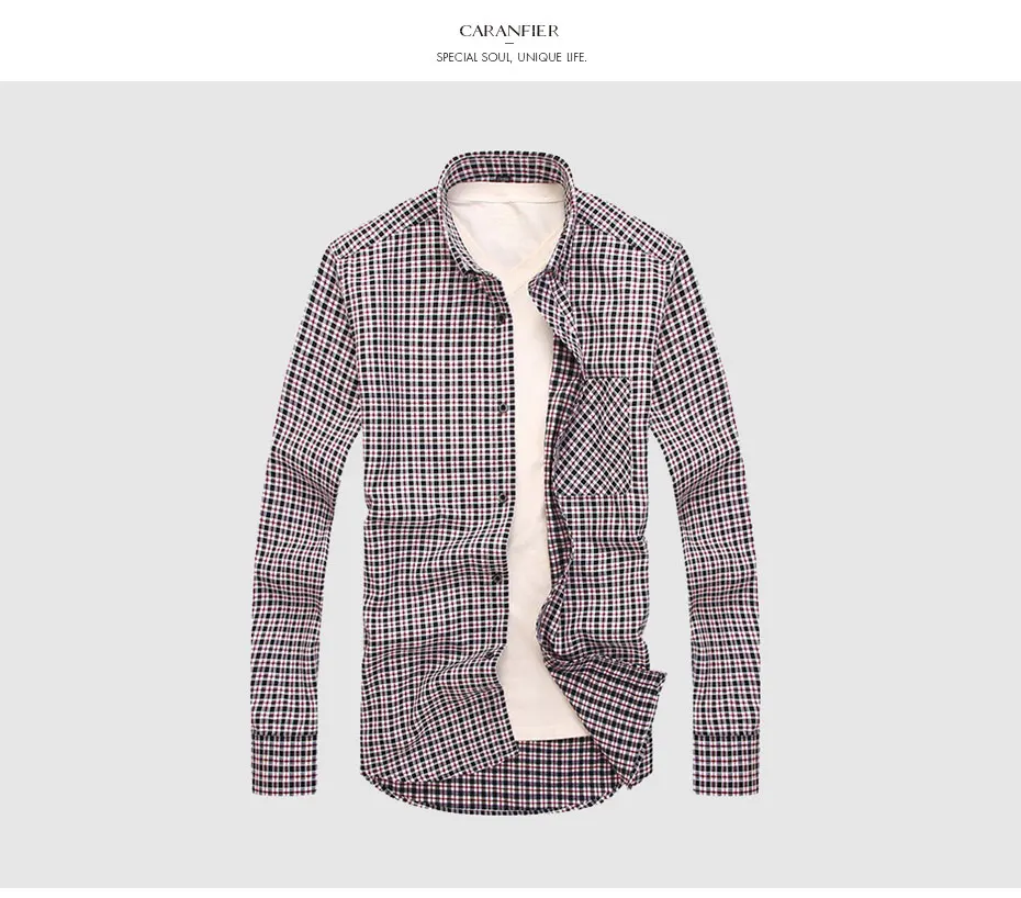 CARANFIER 3 шт. Мужская рубашка с длинным рукавом контрастная клетчатая рубашка Мужской умный Повседневный плотный облегающий Топ Регулируемая