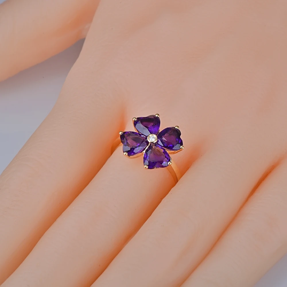 Lovely Style Heart Cut 3.0ct Amethyst 14kt Gold 0.015ct Natural Diamonds Ring Free shipping Caimao Jewelry