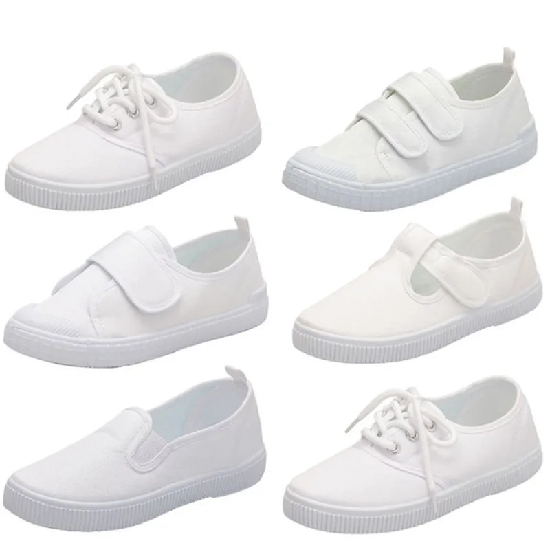 Белые кроссовки; парусиновая обувь для девочек и мальчиков; Детская школьная обувь для танцев и гимнастики; повседневная спортивная обувь унисекс; Белая обувь