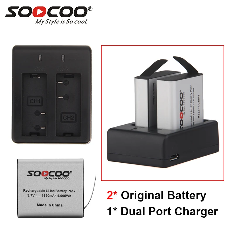 2 шт. оригинальный SOOCOO Батарея &amp двойной Зарядное устройство для C10 C10S C10SR C20 C30 C30R