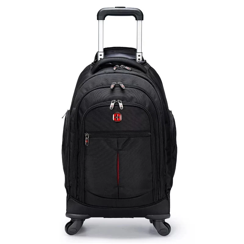 Мужская многофункциональная деловая сумка для багажа, сумка на колесиках для ноутбука, дорожная сумка для студентов, школьный чемодан, рюкзак на колесиках - Цвет: Черный