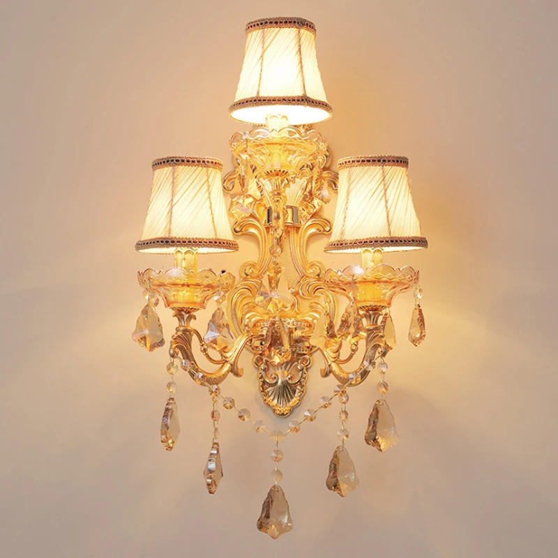  modern crystal wall lamp crystal wall light sconce gold color wall lamp with fabric lampshade hotel - 1588866099