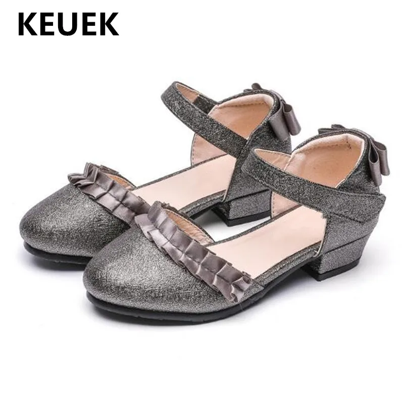 

New Children High-heeled Shoes Princess Spring/Summer Soft Leather Girls Sandals Student Baotou Party Dance Shoes Kids 019